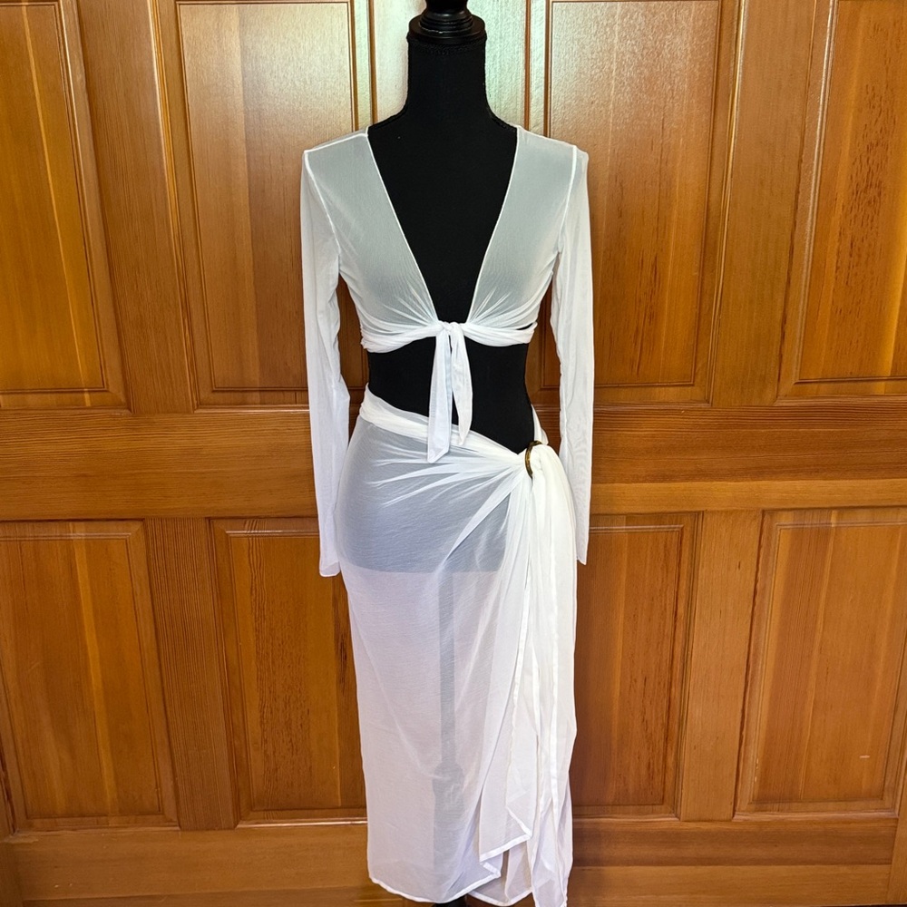 Sheer White Tie- front 2 Piece Coverup